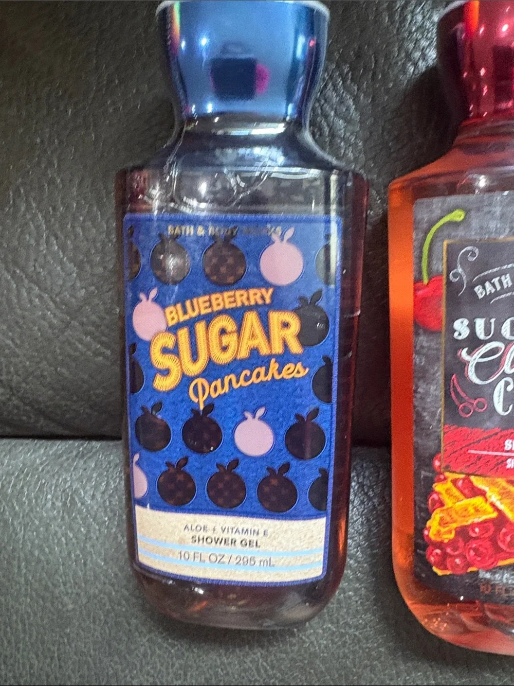 Bath and body shower gel set in sugared cherry crisp and blueberry sugar pancake